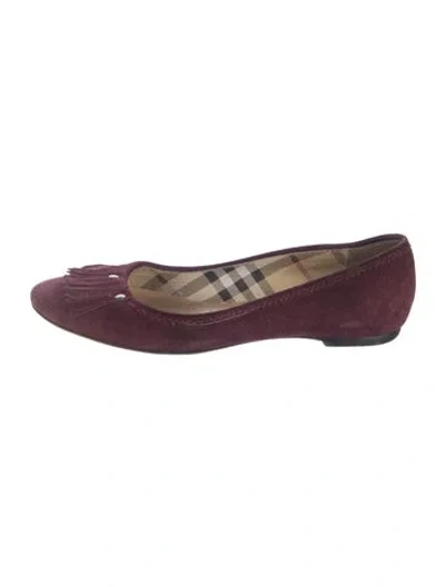 Pre-owned Burberry Suede Fringe Trim Accent Ballet Flats In Purple