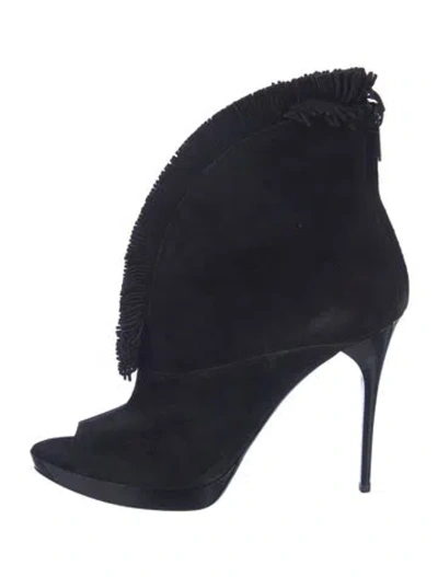 Pre-owned Burberry Suede Fringe Trim Accent Boots In Black/blue
