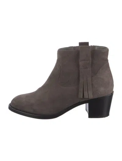 Pre-owned Burberry Suede Fringe Trim Accent Boots In Gray