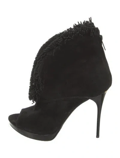 Pre-owned Burberry Suede Fringe Trim Accent Lace-up Boots In Black