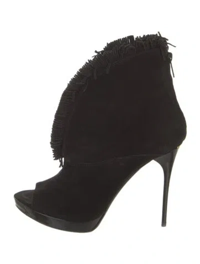 Pre-owned Burberry Suede Fringe Trim Accent Pumps In Black