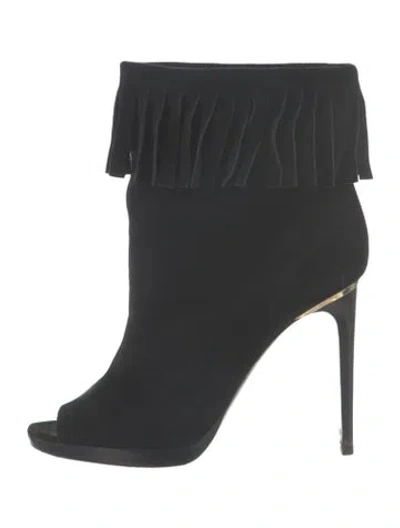Pre-owned Burberry Suede Fringe Trim Accent Pumps In Black