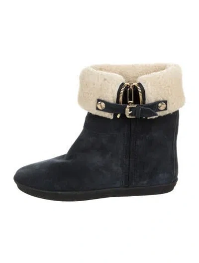 Pre-owned Burberry Suede Fur Trim Boots In Blue