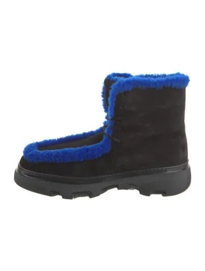 Pre-owned Burberry Suede Fur Trim Lace-up Boots In Black