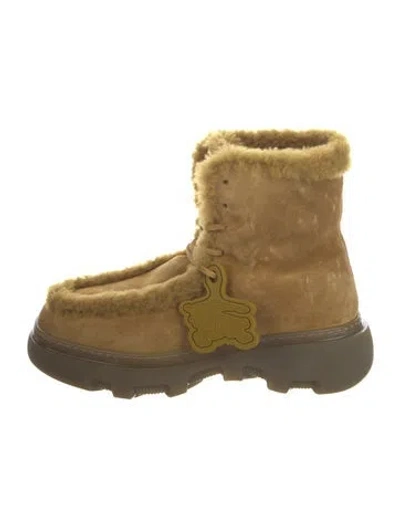 Pre-owned Burberry Suede Fur Trim Lace-up Boots In Neutral