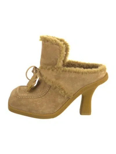 Pre-owned Burberry Suede Fur Trim Mules In Brown
