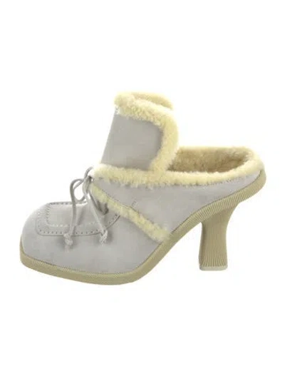 Pre-owned Burberry Suede Fur Trim Mules In Gray