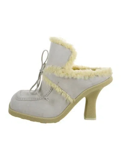 Pre-owned Burberry Suede Fur Trim Mules In Gray