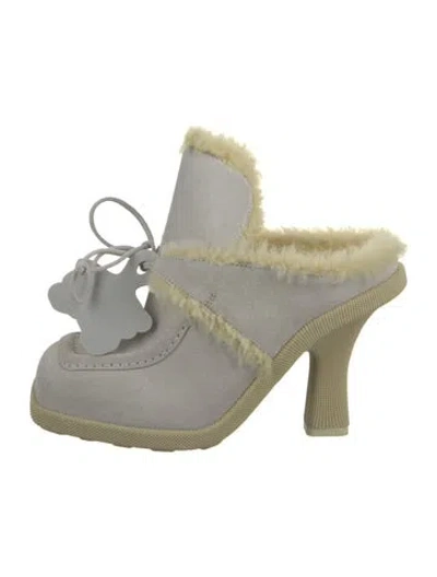 Pre-owned Burberry Suede Fur Trim Mules In Neutral