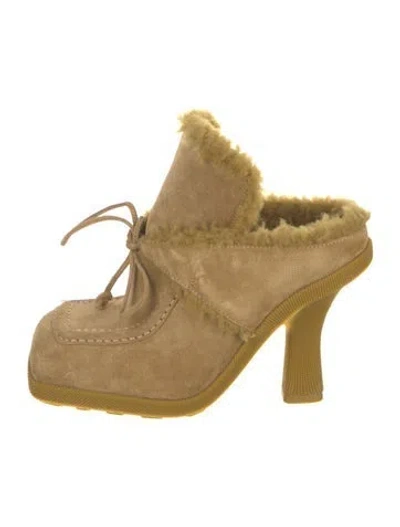 Pre-owned Burberry Suede Fur Trim Mules In Neutrals