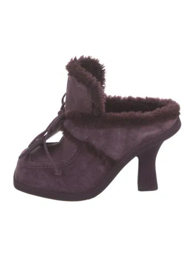 Pre-owned Burberry Suede Fur Trim Mules In Purple