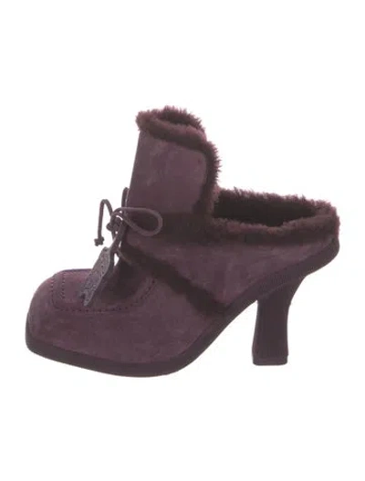Pre-owned Burberry Suede Fur Trim Mules In Purple