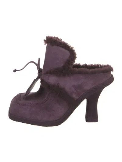 Pre-owned Burberry Suede Fur Trim Mules In Purple
