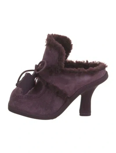 Pre-owned Burberry Suede Fur Trim Mules In Purple