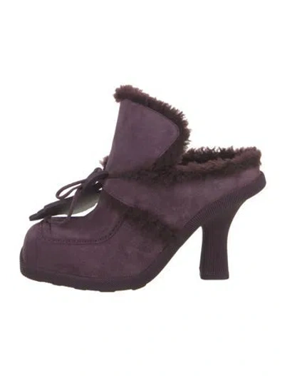 Pre-owned Burberry Suede Fur Trim Mules In Purple