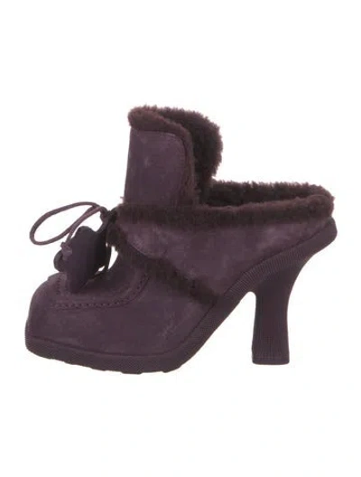 Pre-owned Burberry Suede Fur Trim Mules In Purple