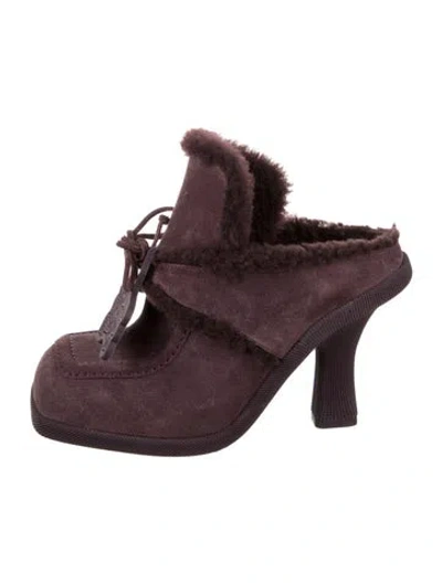 Pre-owned Burberry Suede Fur Trim Mules In Purple