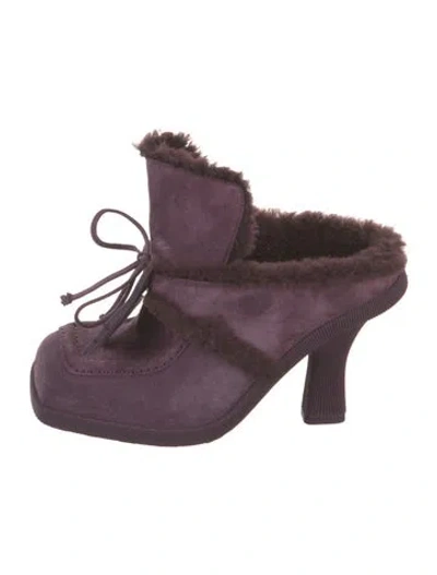 Pre-owned Burberry Suede Fur Trim Mules W/ Tags In Purple
