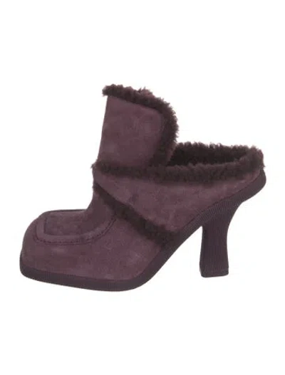Pre-owned Burberry Suede Fur Trim Mules W/ Tags In Purple