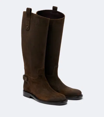 Burberry Suede Knee-high Boots In Red