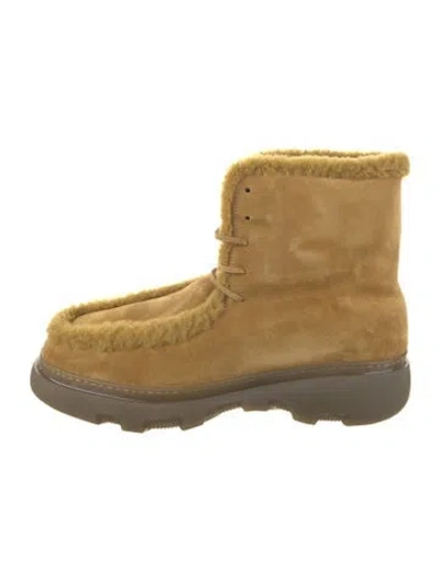 Pre-owned Burberry Suede Lace-up Boots In Neutral