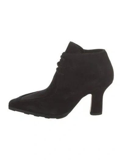 Pre-owned Burberry Suede Leather Trim Embellishment Lace-up Boots In Black