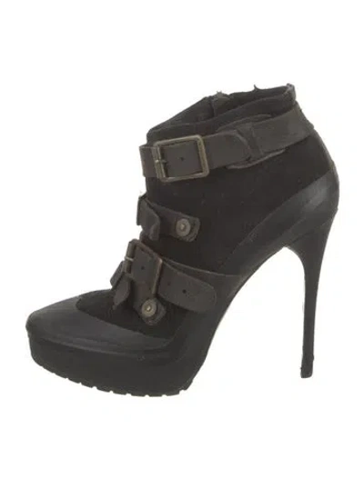 Pre-owned Burberry Suede Leather Trim Embellishment Lace-up Boots In Black