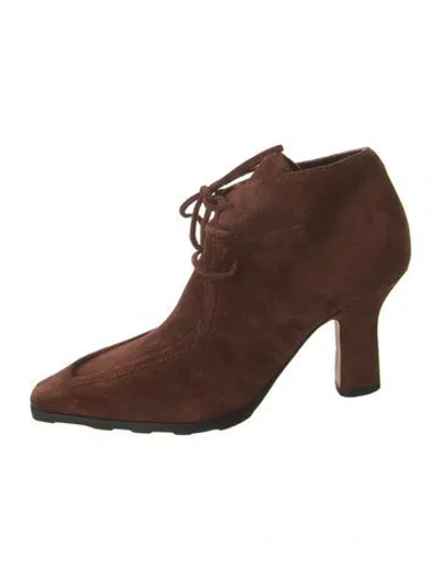 Pre-owned Burberry Suede Leather Trim Embellishment Lace-up Boots In Brown