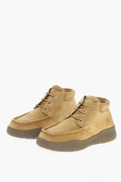 Burberry Suede Manilla Lace-up Booties In Neutral