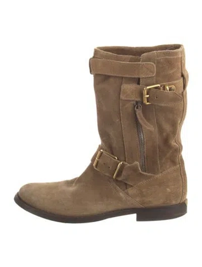 Pre-owned Burberry Suede Moto Boots In Brown