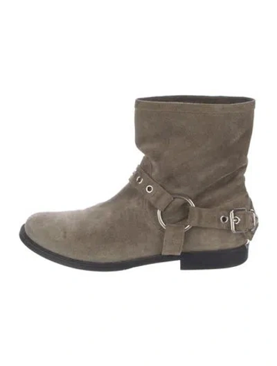 Pre-owned Burberry Suede Moto Boots In Gray