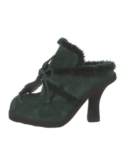 Pre-owned Burberry Suede Mules In Green