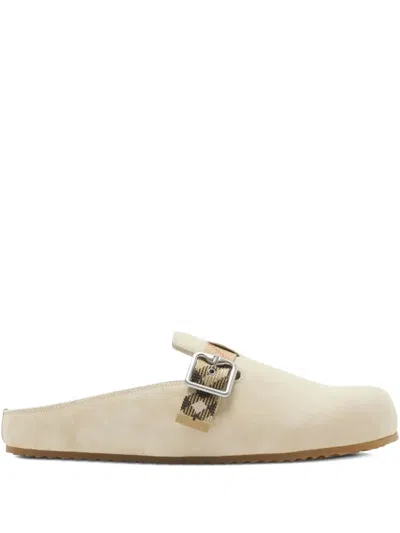 Burberry Slip-on Clog With Suede Finish And Buckle Detail In Beige