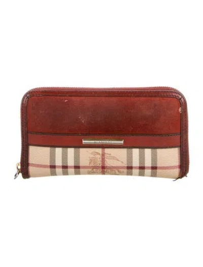 Pre-owned Burberry Suede Plaid Print Continental Wallet In Brown