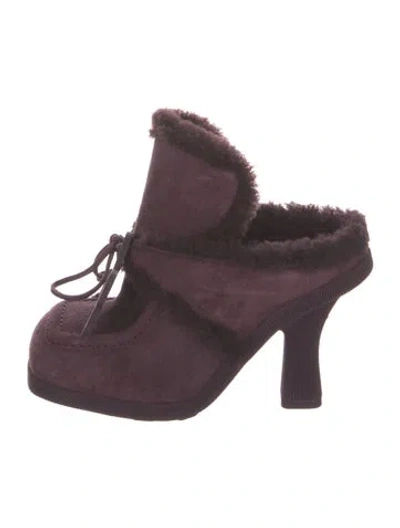 Pre-owned Burberry Suede Printed Mules In Purple