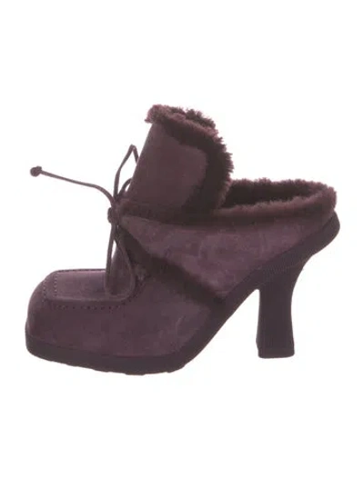 Pre-owned Burberry Suede Printed Mules In Purple