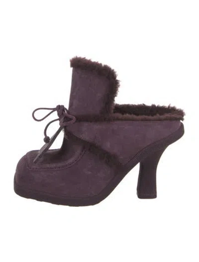 Pre-owned Burberry Suede Printed Mules In Purple