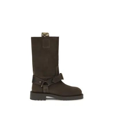 BURBERRY SUEDE SADDLE ANKLE BOOTS