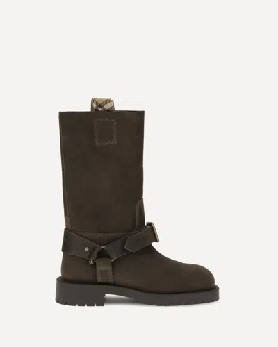 BURBERRY SUEDE SADDLE ANKLE BOOTS