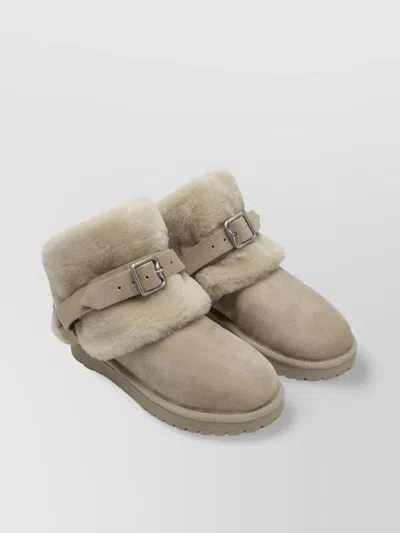 Burberry Suede Shearling Snow Boots With Buckle Detail In Gray