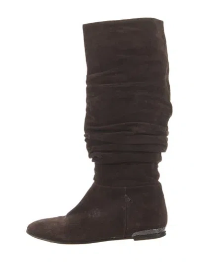 Pre-owned Burberry Suede Slouch Boots In Brown