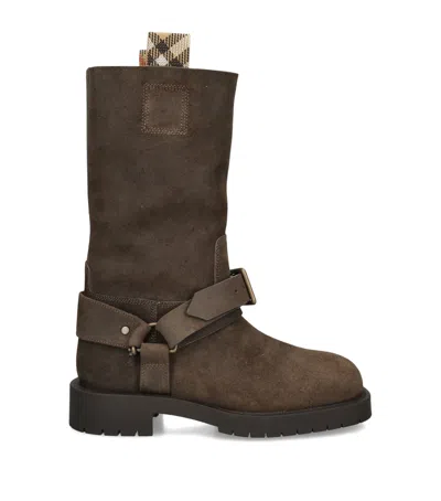 Burberry Suede Soft Saddle Boots In Brown