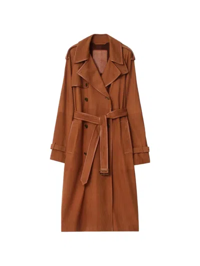 Burberry Suede Trench Coat In Brown
