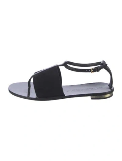 Pre-owned Burberry Suede T-strap Sandals In Black