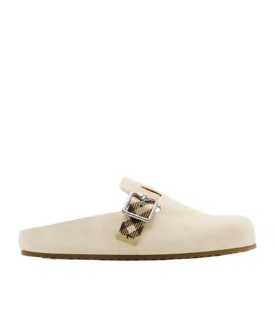 Burberry Slippers In Pelle Scamosciata Sabbia  Donna In Beige O Tan