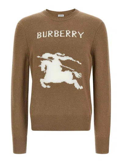 Burberry Wool And Cashmere Pullover With Ekd In Brown