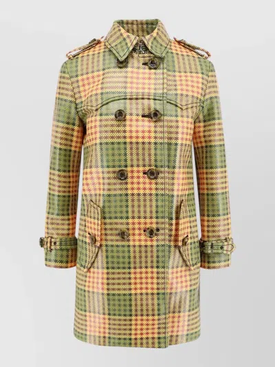 Burberry Summerside Madras Trench Coat Belt Detail In Green