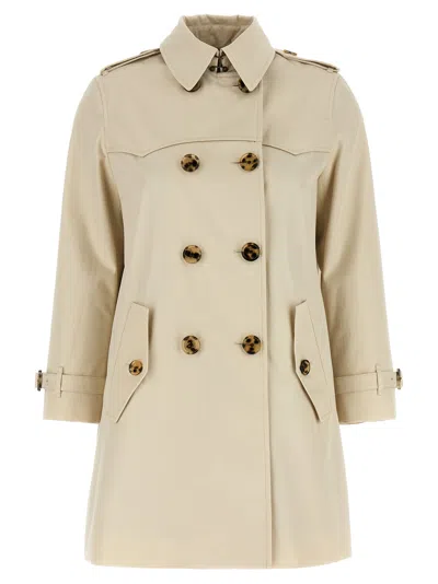 Burberry Beige Solid Shirt Collar Trench Coat In Neutral