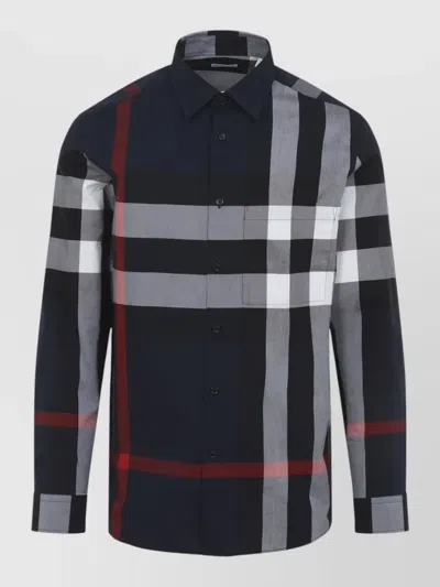 Burberry Summerton Check Cotton Shirt Long Sleeves In Black
