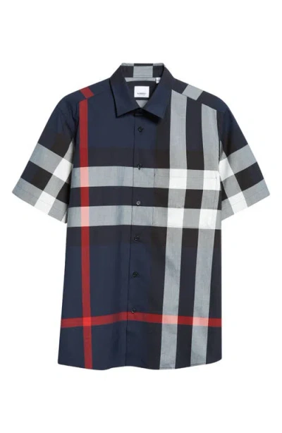 Burberry Summerton Check Short Sleeve Cotton Poplin Button-up Shirt In Navy Ip Check